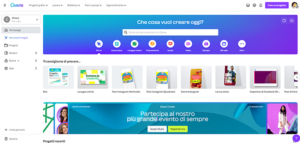 Home page di Canva