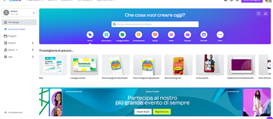 Home page di Canva